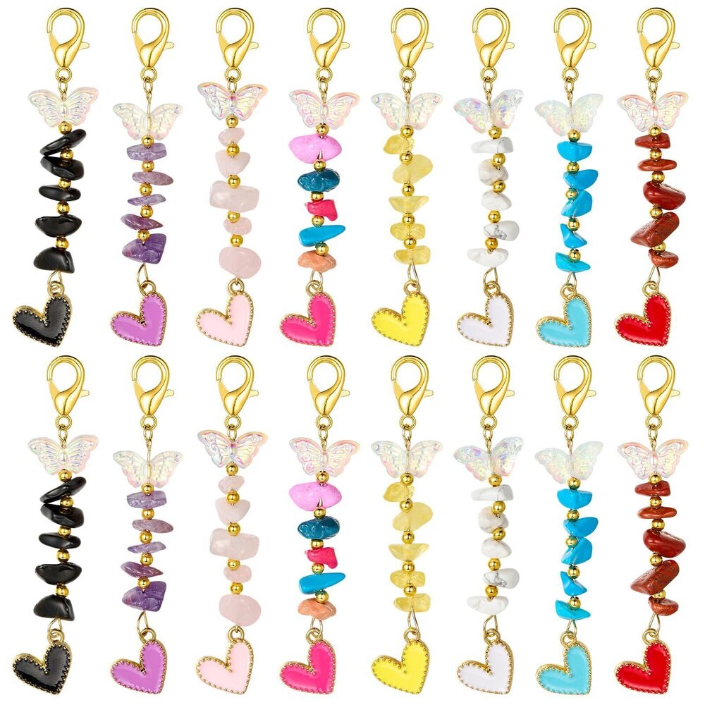 6984 16 Pcs Heart Charms for Jewelry Making Stone Pendants with Alloy
